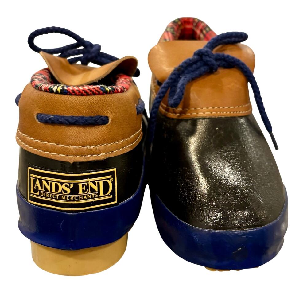 VTG Lands' End Duck Boots Red Plaid Fleece Lined Blue Tan Rain Women's Size 6